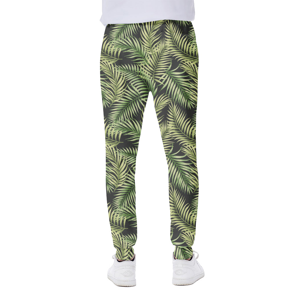 Green Tropical Palm Leaf Pattern Print Scuba Joggers