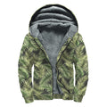 Green Tropical Palm Leaf Pattern Print Sherpa Lined Zip Up Hoodie