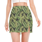 Green Tropical Palm Leaf Pattern Print Side Slit Mini Skirt