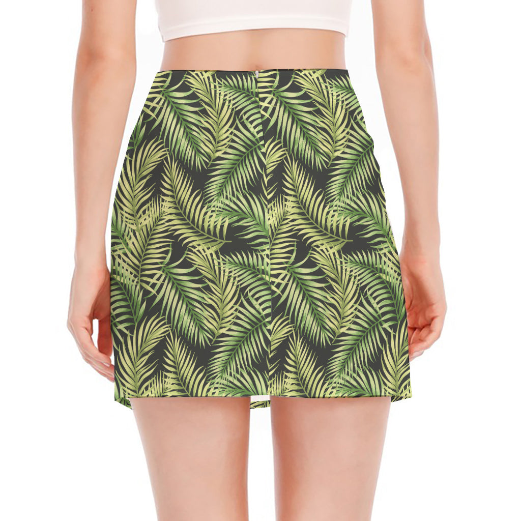 Green Tropical Palm Leaf Pattern Print Side Slit Mini Skirt