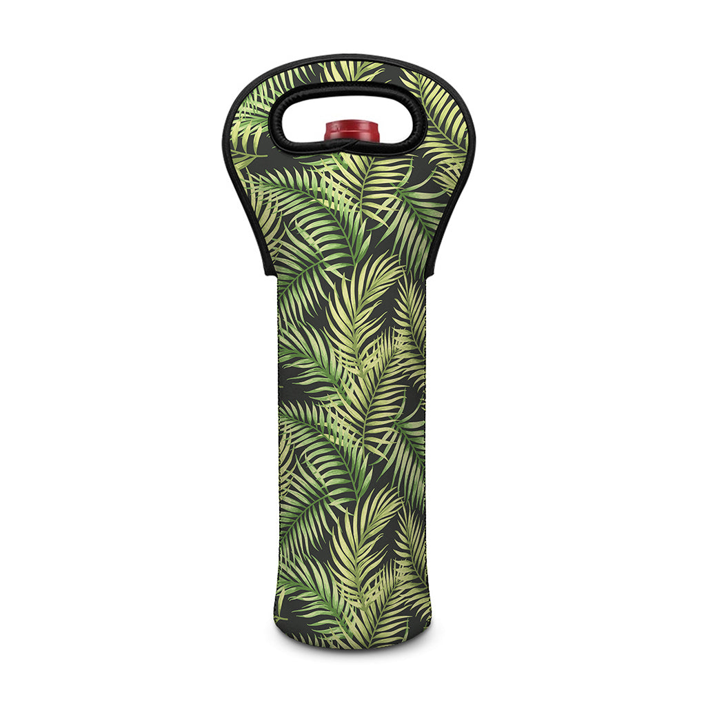 Green Tropical Palm Leaf Pattern Print Single Neoprene Wine Tote