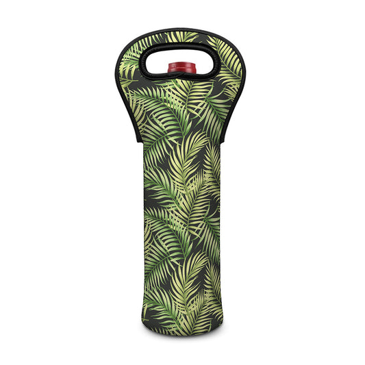 Green Tropical Palm Leaf Pattern Print Single Neoprene Wine Tote