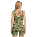 Green Tropical Palm Leaf Pattern Print Sleeveless One Piece Swimsuit