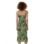 Green Tropical Palm Leaf Pattern Print Slim Fit Midi Cami Dress