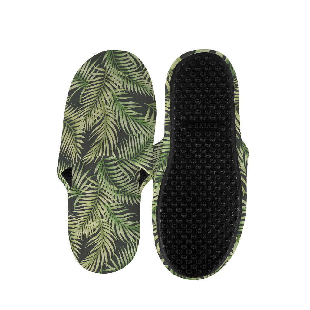 Green Tropical Palm Leaf Pattern Print Slippers