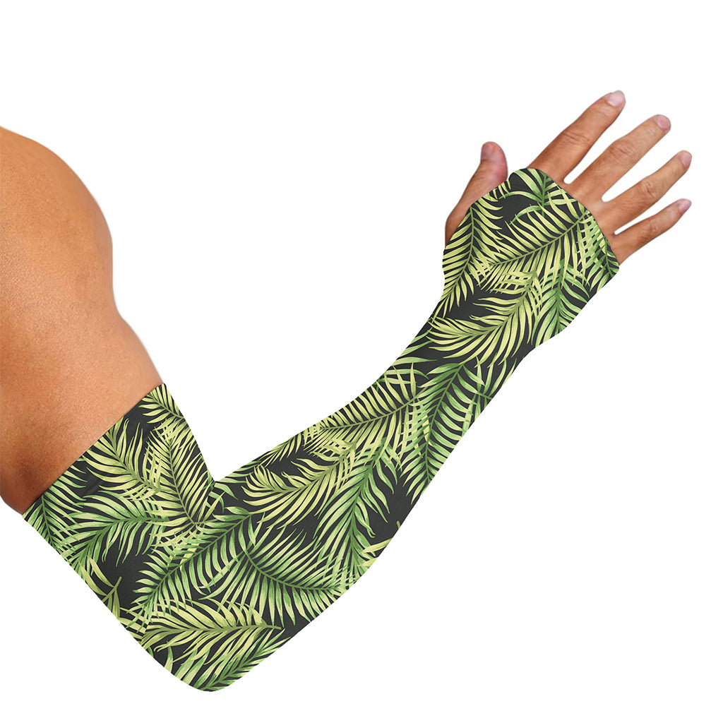 Green Tropical Palm Leaf Pattern Print Sun Protection Arm Sleeves