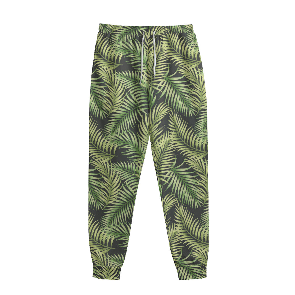 Green Tropical Palm Leaf Pattern Print Sweatpants