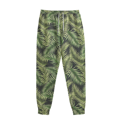 Green Tropical Palm Leaf Pattern Print Sweatpants