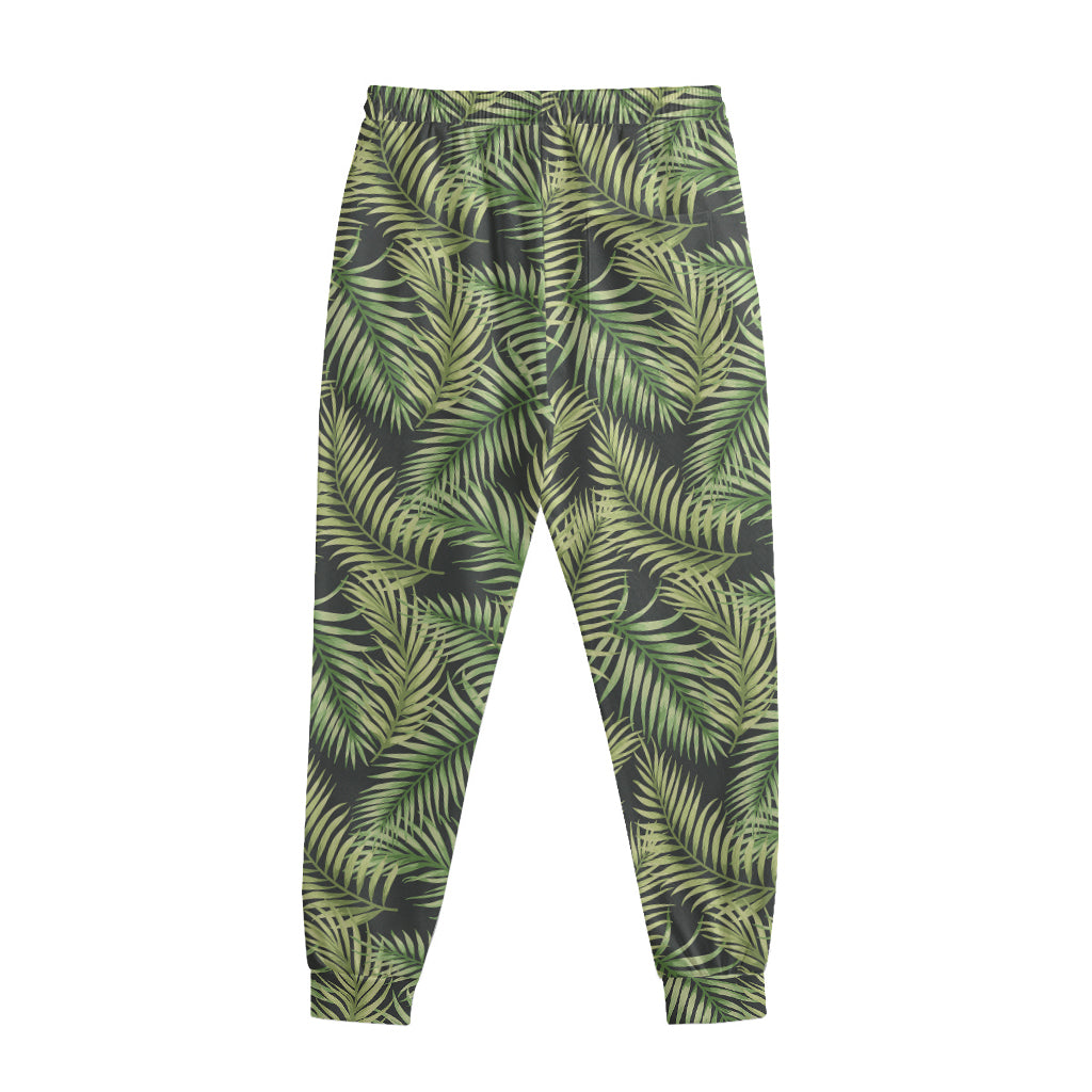 Green Tropical Palm Leaf Pattern Print Sweatpants