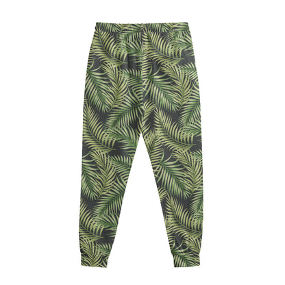 Green Tropical Palm Leaf Pattern Print Sweatpants