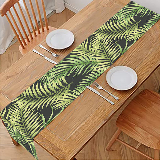 Green Tropical Palm Leaf Pattern Print Table Runner