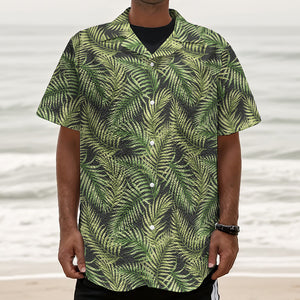 Green Tropical Palm Leaf Pattern Print Textured Short Sleeve Shirt