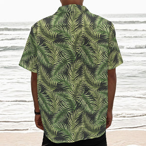 Green Tropical Palm Leaf Pattern Print Textured Short Sleeve Shirt
