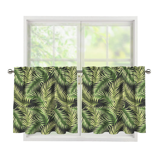 Green Tropical Palm Leaf Pattern Print Tier Curtains