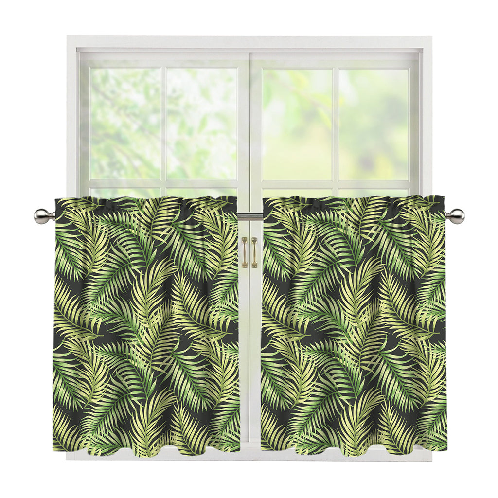 Green Tropical Palm Leaf Pattern Print Tier Curtains