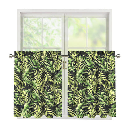 Green Tropical Palm Leaf Pattern Print Tier Curtains