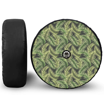Green Tropical Palm Leaf Pattern Print Tire Cover With Camera Hole