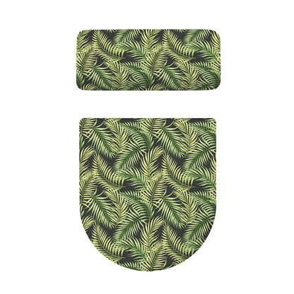 Green Tropical Palm Leaf Pattern Print Toilet Lid And Tank Cover Set