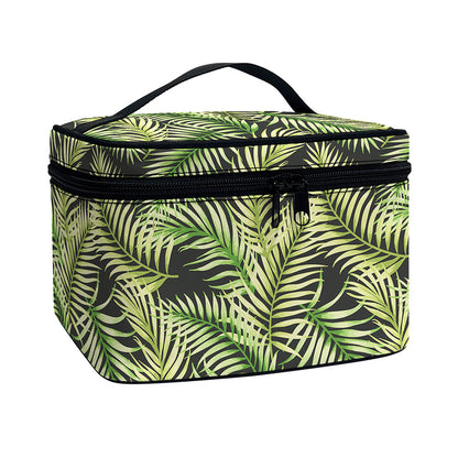 Green Tropical Palm Leaf Pattern Print Travel Makeup Bag