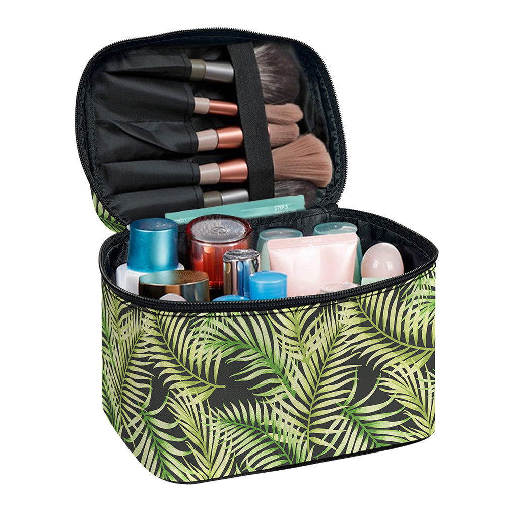 Green Tropical Palm Leaf Pattern Print Travel Makeup Bag
