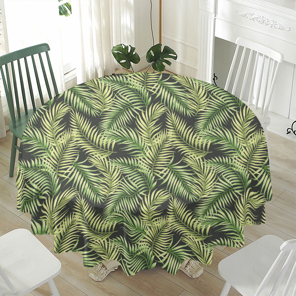 Green Tropical Palm Leaf Pattern Print Waterproof Round Tablecloth