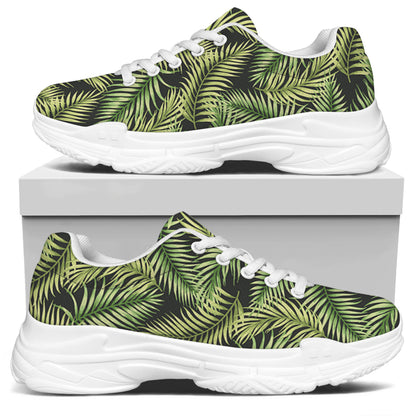 Green Tropical Palm Leaf Pattern Print White Chunky Shoes