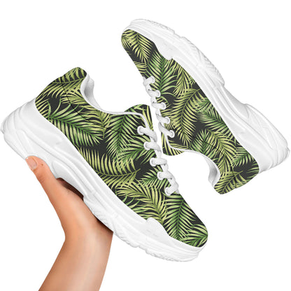 Green Tropical Palm Leaf Pattern Print White Chunky Shoes