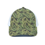 Green Tropical Palm Leaf Pattern Print White Mesh Trucker Cap
