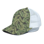 Green Tropical Palm Leaf Pattern Print White Mesh Trucker Cap