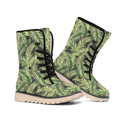 Green Tropical Palm Leaf Pattern Print Winter Boots