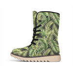 Green Tropical Palm Leaf Pattern Print Winter Boots