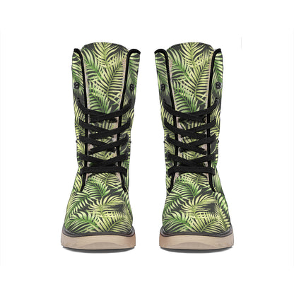 Green Tropical Palm Leaf Pattern Print Winter Boots