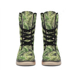 Green Tropical Palm Leaf Pattern Print Winter Boots