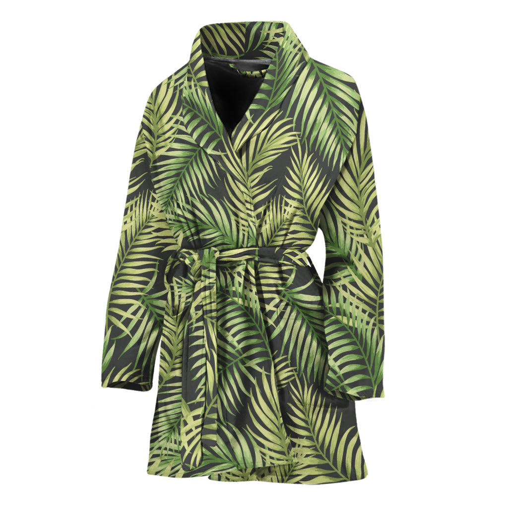 Green Tropical Palm Leaf Pattern Print Women's Bathrobe