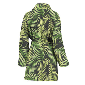 Green Tropical Palm Leaf Pattern Print Women's Bathrobe