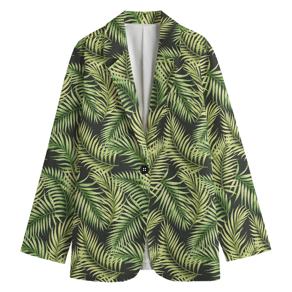 Green Tropical Palm Leaf Pattern Print Women's Blazer