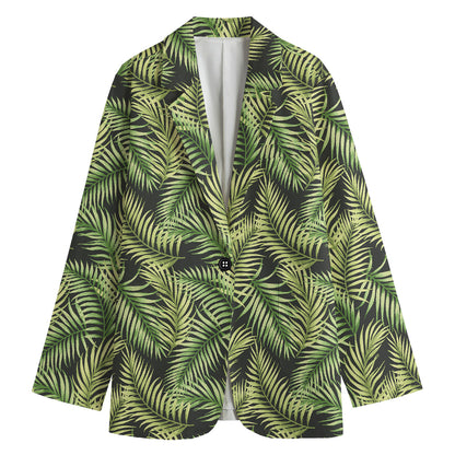 Green Tropical Palm Leaf Pattern Print Women's Blazer