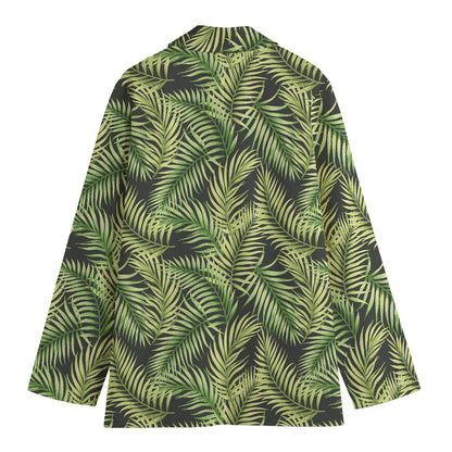 Green Tropical Palm Leaf Pattern Print Women's Blazer