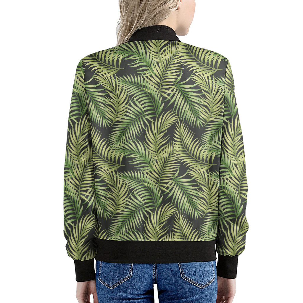 Green Tropical Palm Leaf Pattern Print Women's Bomber Jacket