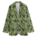 Green Tropical Palm Leaf Pattern Print Women's Cotton Blazer
