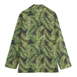 Green Tropical Palm Leaf Pattern Print Women's Cotton Blazer