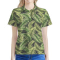 Green Tropical Palm Leaf Pattern Print Women's Polo Shirt