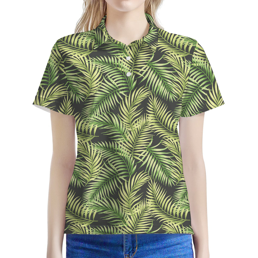 Green Tropical Palm Leaf Pattern Print Women's Polo Shirt