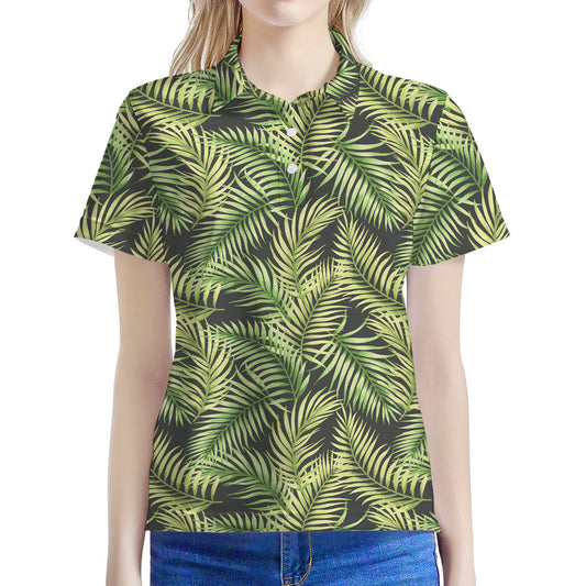Green Tropical Palm Leaf Pattern Print Women's Polo Shirt