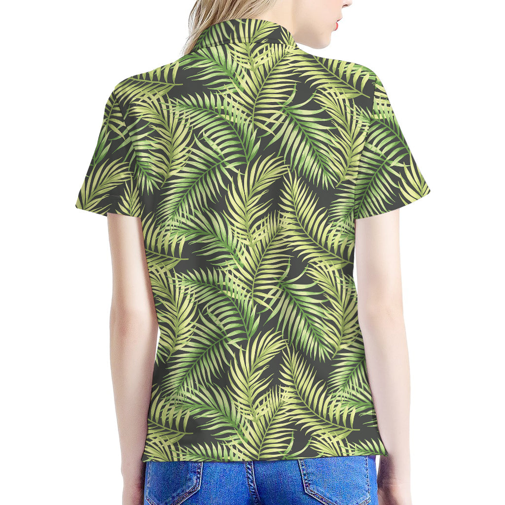 Green Tropical Palm Leaf Pattern Print Women's Polo Shirt