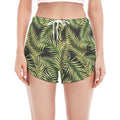 Green Tropical Palm Leaf Pattern Print Women's Split Running Shorts