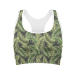 Green Tropical Palm Leaf Pattern Print Women's Sports Bra