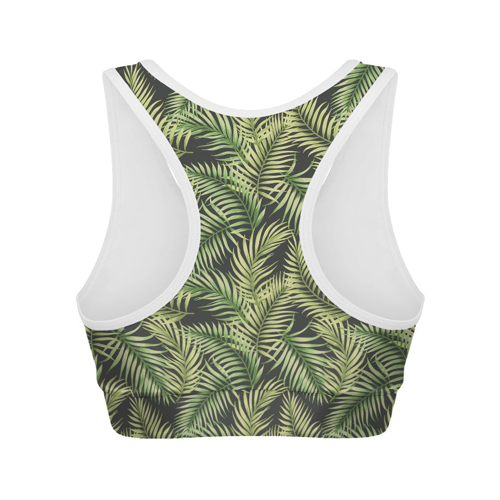 Green Tropical Palm Leaf Pattern Print Women's Sports Bra