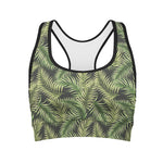 Green Tropical Palm Leaf Pattern Print Women's Sports Bra