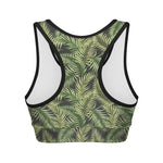 Green Tropical Palm Leaf Pattern Print Women's Sports Bra